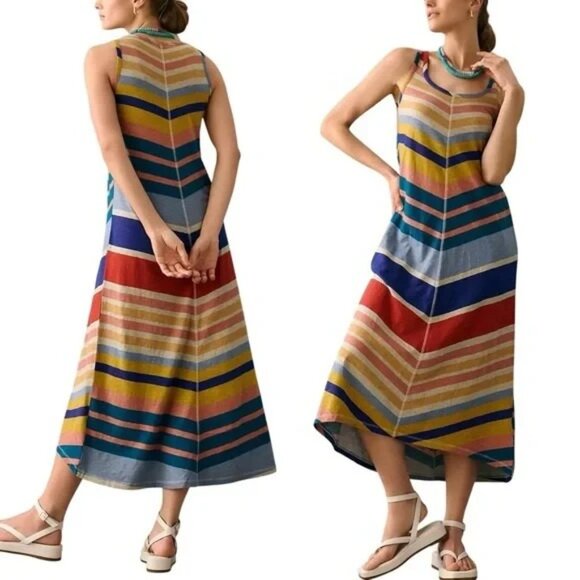 EUC Anthropologie Saturday Sunday 100% cotton Rainbow Chevron Midi Dress Size XS - Picture 9 of 11